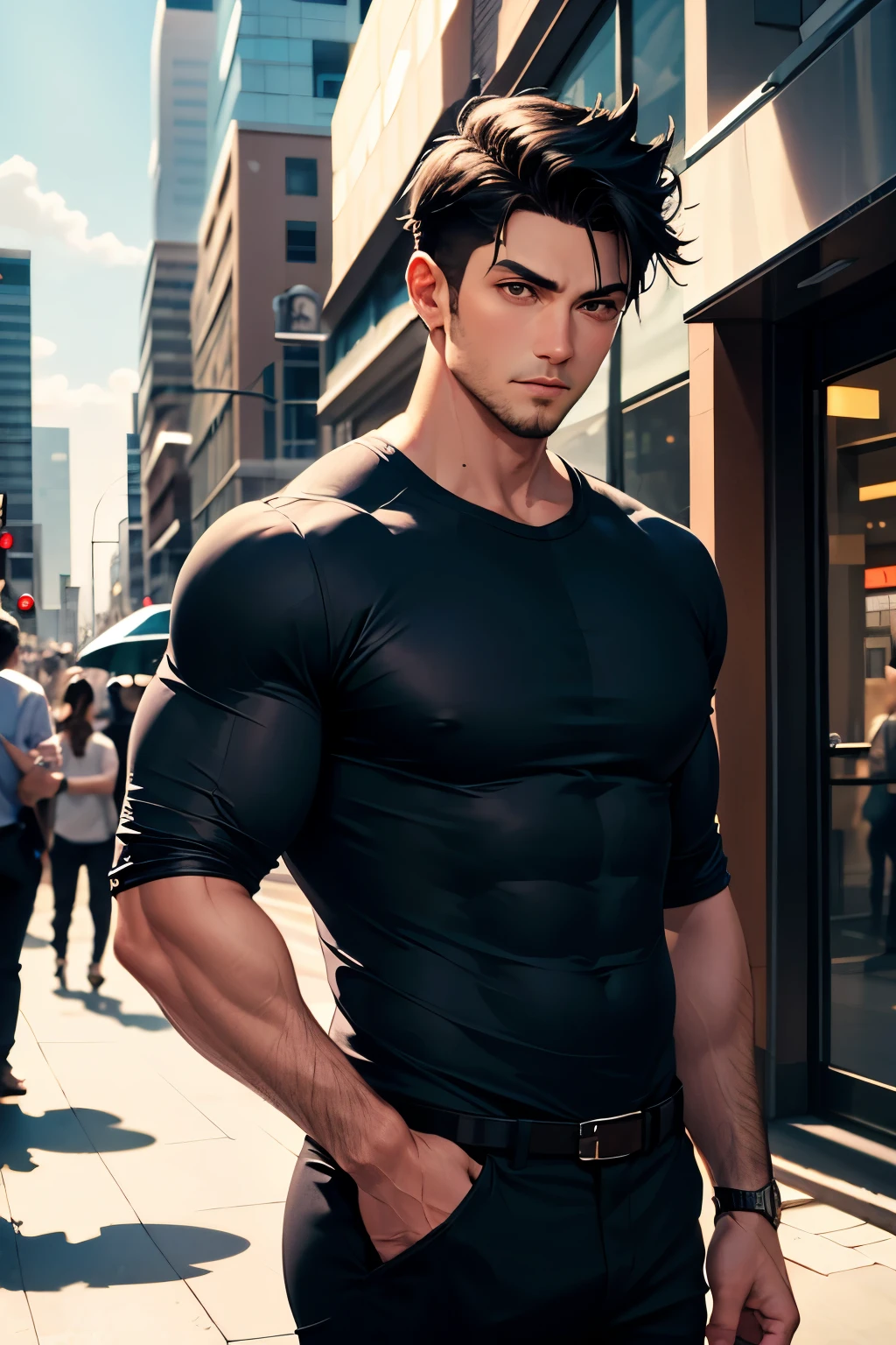 Black-haired Chico, handsome, muscular that is strong and tall that is white-skinned like a doll