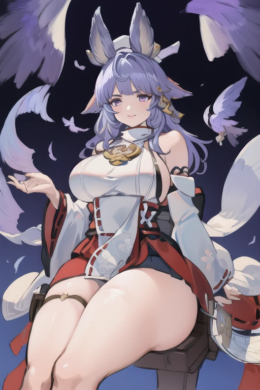masterpiece, best quality, intricate, absurdres, 1girl, solo, looking at viewer, detailed background, 8k, hdr, (outdoors, desert, sun, sunlight, heatwaves), <lora:Sheba:0.9>, <lora:Korean_bot_style:0.7>, <lora:GoodHands-vanilla:0.5>, Sheba, purple hair, long hair, sharp teeth, sharp fingernails, parted bangs, (dark skin), animal ears, jackal ears, elbow gloves, circlet, partially fingerless gloves, jewelry, navel, forehead jewel, gem, g-string, highleg, thighhighs, huge breasts, cleavage, strapless, standing, crosse arms, from below,