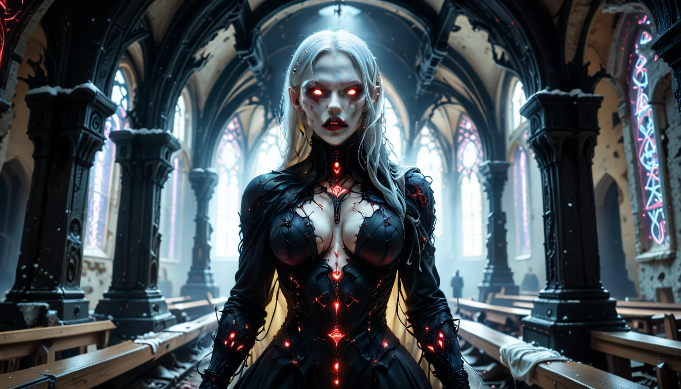 there is a girl sitting in a chair with a bunch of evil horned demons, blood covered zombies behind her, still from a live action movie, alexey egorov, inspired by Gottfried Helnwein, music video, still from the movie, movie promotional image, scene from live action movie, valentina remenar, sitting on a metal throne, official artwork, award winning movie still