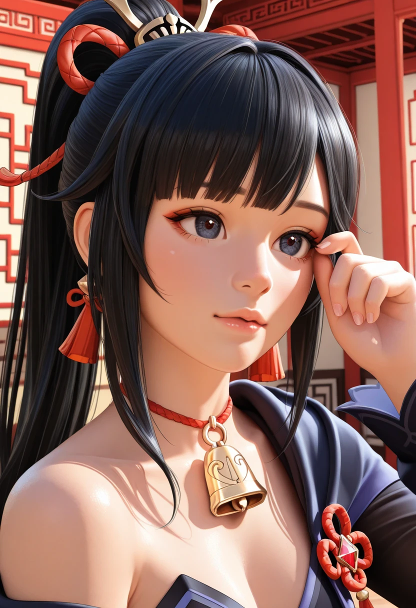 watercolor painting, a Japanese girl, straight black hair, ponytail, naked, symmetrical, ephemeral, serious face, from front, look at viewer, innocent smiling