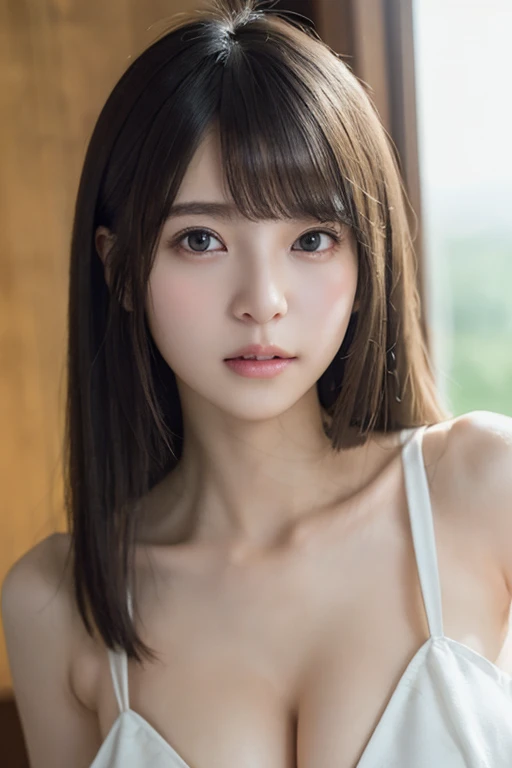 (highest quality,masterpiece:1.3,Super high resolution,),(super detailed,caustics),(Photoreal:1.4,RAW shooting,)ultra-realistic capture,very detailed,High resolution 16K human skin close-up。 Natural skin texture、,The pores are、、Must be detailed enough to be easily identified。 Skin should look even-toned and healthy。 Use natural light and color,restaurant,Waitress Uniform,1 girl,Japanese,18-year-old,cute,black haired,middle hair,(big breasts:1.2),smile,turn the body forward,(Front view:1.2),look at the camera,bust up shot:1.1,breast focus:1.1,close up of chest:1.1