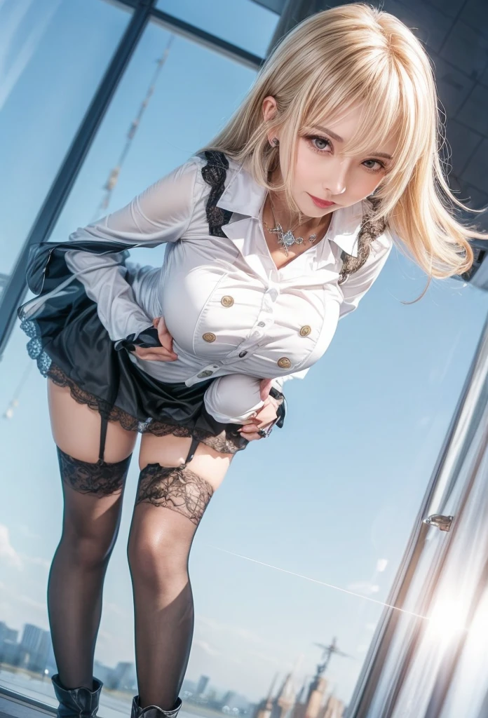 (Woman sitting on train and opening legs)1 girl, Silver hair, striated hair, Bangs, Blunt bangs, )(Long straight hair), (dark pink hair),((Eyes closed)) Aquais, longeyelashes,(blue eyess)、, makeup, Smile, Parted lips, Realism, Verism, surrealism, depth of fields, One-person viewpoint, F/1.8, 135 mm, canon, nffsw, retinas, masutepiece, ccurate, Anatomically correct, Textured skin, Super Detail, high details, High quality, Best Quality, hight resolution, 1080p, hard disk, 4K, 8K)(sexypose)Focus on the face (white tank tops、、off shoulders)、(a miniskirt)、(fishnet tights、Damage)(Black High Heels、Pinhole ties)Behind is a skyscraper street(Eyes closed))(White lace panties)ru)(Black High Heels、Pinhole ties)Behind is the street colored hair of a skyscraper),(bangss),perfect glossy skin,flawless skin,((erotick,Sexy and sexually explicit)),((accurate hands without incongruity)),(((skirt lift by yourself))),(lifted by self),(Showing panties),panties on,panties focus,((Sit up,spread legswide)), during daytime,On the train,Horizontal long seat with your back to the window