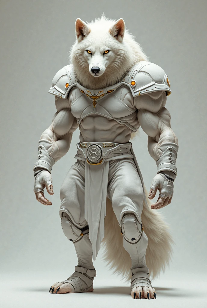 Lion in white colour and costume standing with the gun