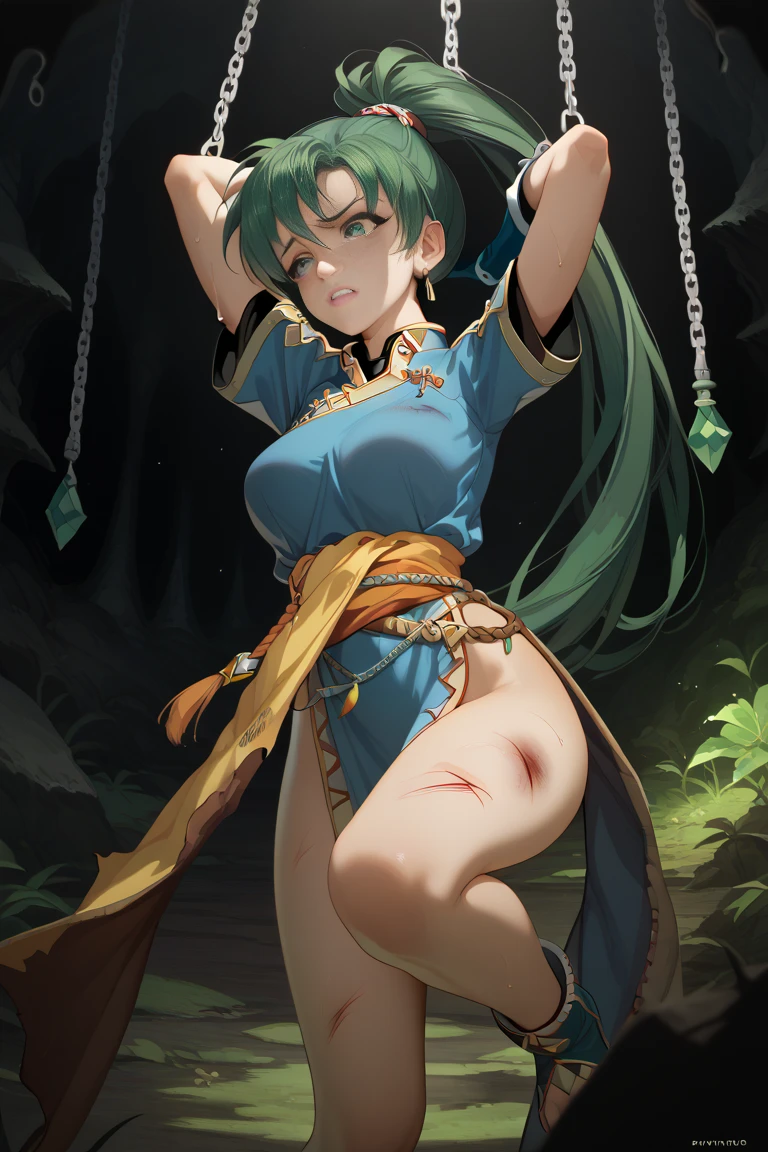 nsfw:1.5,1 mature female,Age 25,(A female fighter is surrounded and attacked by multiple goblins during a battle.),Goblin in heat,monster,(blush,Are crying:1.5、tears),((Torn china clothes:1.5)),(Torn clothes:1.5)、Dynamic pose,Dynamic Angle,Micro Panties、Huge Breasts:1.5、((Overflowing Sex Fluids:1.2))、vagina、SEX、boss goblin、gang rape、(Moss green penis)、A male goblin in heat and erection、Goblin pulling clothes、Wide-open legs、Fuck from behind、Side Ponytail