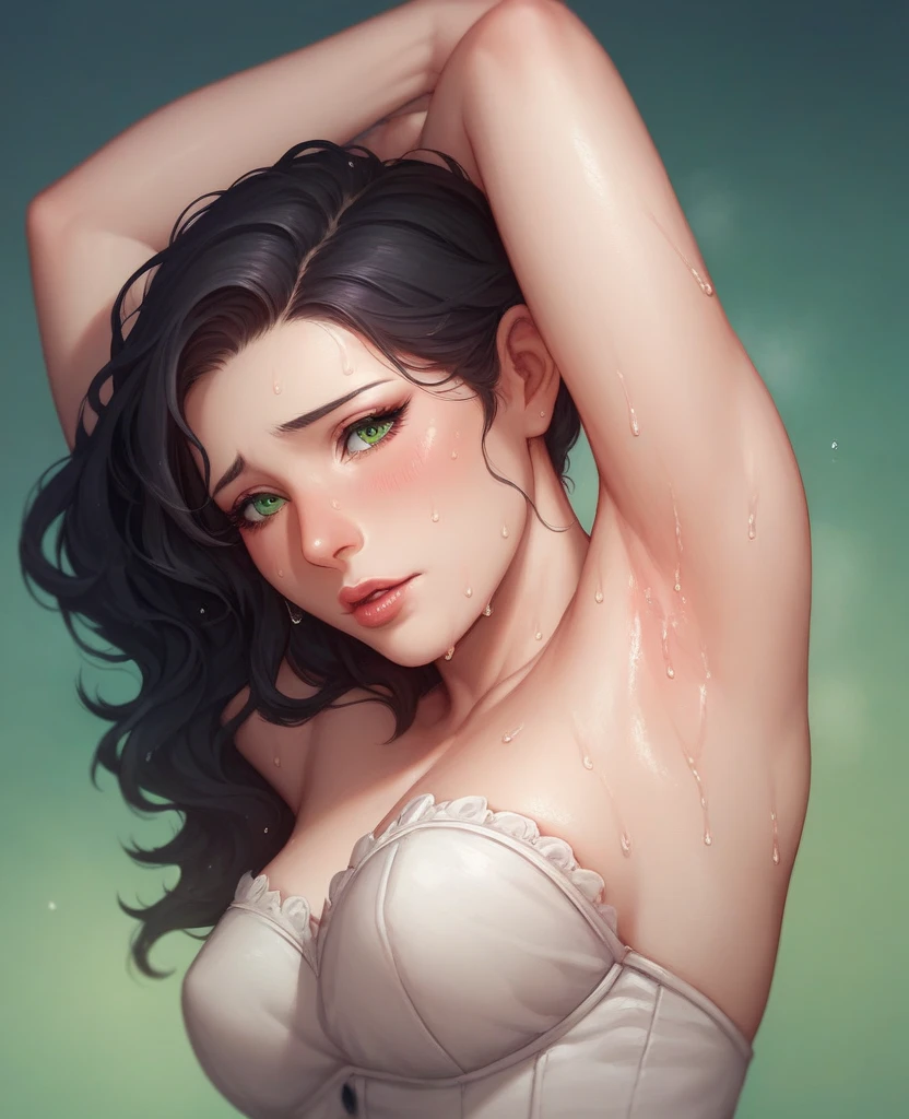 Snow white, beautiful, in the forest, Showing armpits and pussy, half naked.