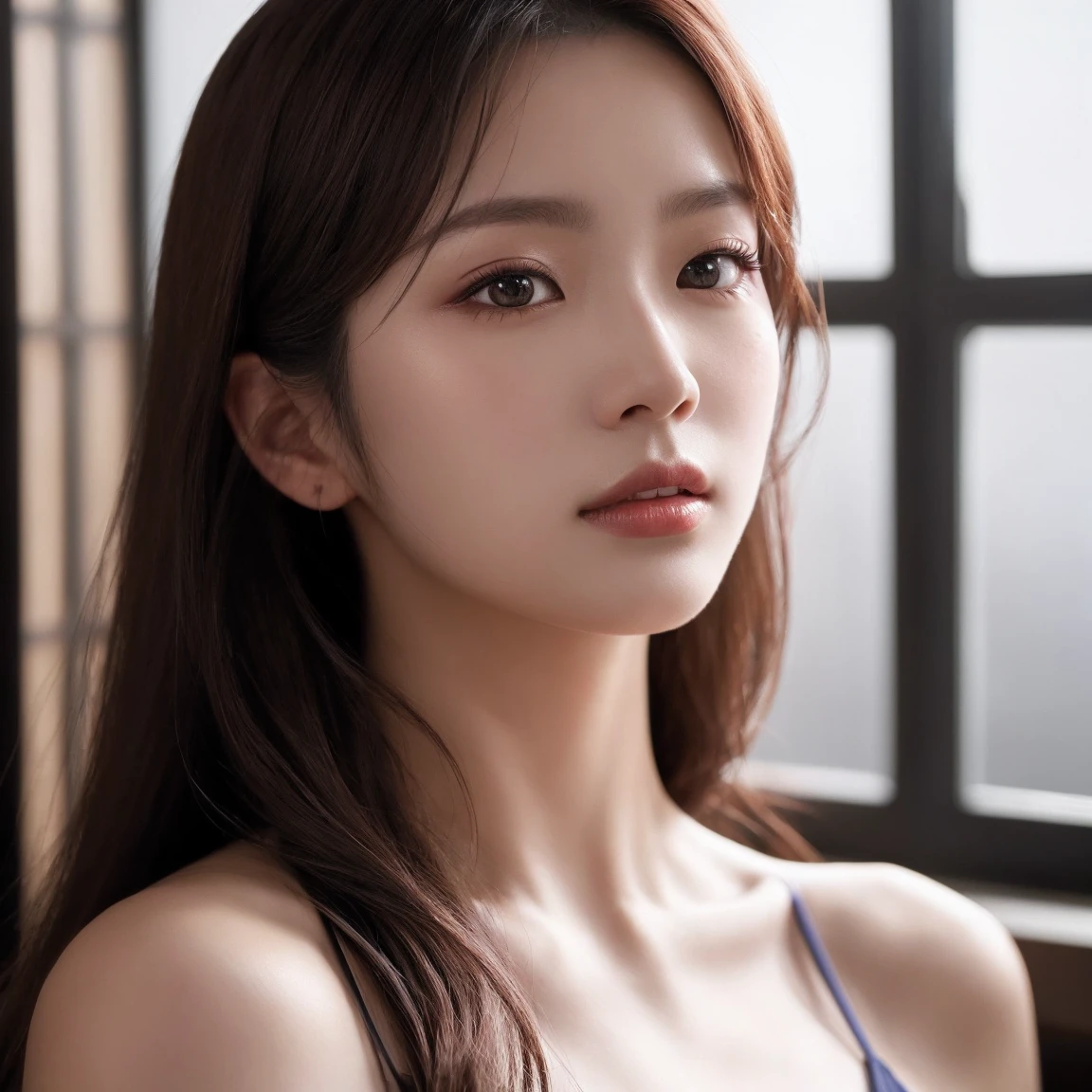 (8K、Raw photography、top-quality、​masterpiece:1.2)、high-definition RAW color photography、professional photograpy、(realisitic、photoRealstic:1.37)、ciinematic light、1girl in、A smile、Office Lady、Upper body close-up、Overflowing breasts、爆乳、huge-breasted：2.0、Breasts overflowing from clothes、A sexy