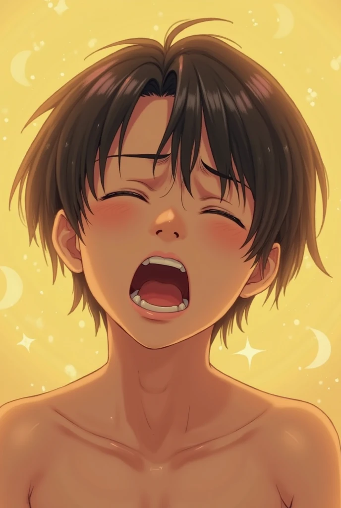 (highest quality:1.2),shindo_l,(perfect beautiful face:1.2),at public messy Restroom,(upper body:1.3),(the naked young boy lean in the urinal:1.4),((flat chest:1.6)), (Slave collar,embarrassed and blush,disappointed:1.5,closed eyes:1.2,tears), (Patience),show teeth,shyness:1.1, Sweaty, sunburned skin, steaming body,ultra-detailed,very short black men's messy hair,cum on hair,facials,Bukkake,golden pee on hair,Golden pee on body,face to viewer,black hair,,(penis awe:1.5)