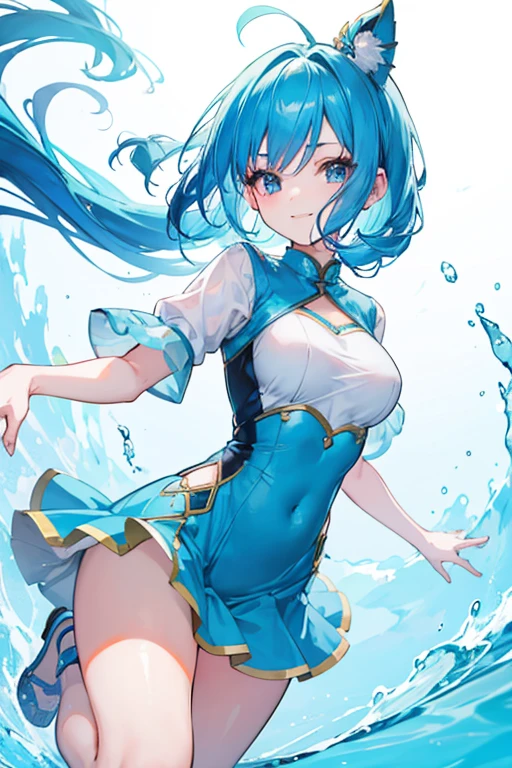 Best Quality, anime illustration, Digital Painting, Bonanus, lying, 1girl, long blue hair, Horns, blue eyes, Bodysuit, bare shoulders, cleavage, finely detailed background, amazing background, big eyes, quiet look, under water, skinny body, little chest, Blue hair, ((leggins)), ((pantyhouse))