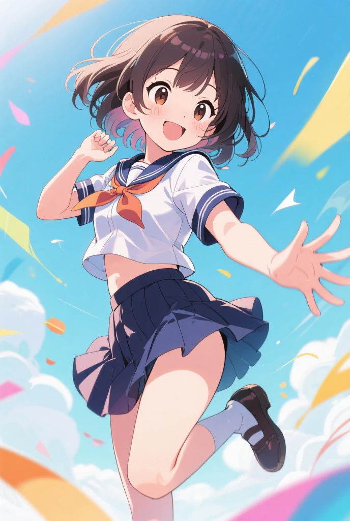 highest quality、High resolution、detailed background、cute10代の女の子、two beautiful girls、brown hair、bob cut、braided ponytail、(huge breasts:1.3)、perfect body line、big ass、vast sky、jump and fly in the sky、(Cheerleader、I'We're rooting for you)、(pom pom:1.2)、(emphasize the chest、emphasize the underboob)、legs open、panty shot、cute、elation、
(See-through sailor suit:1.2)、(see-through skirt:1.2)、sleeveless、
sailor color, This is a characteristic of sailor uniforms., Cheerleaderのユニフォームにも使われています.、
It is common to incorporate navy or black lines into white colors.、
一般的なsailor colorはV字型またはU字型が特徴です。.、
Sailor uniform tops and skirts are generally bright and vibrant colors.、
Cheerleaderも同様です. Incorporating bright colors such as pink、, yellow, And blue, you can show off your vitality and cuteness.、
Cheerleaders' Sailor uniform skirts are basically super mini length..、
Sailor uniform tops often have a ribbon or tie..、
This creates a cute and stylish accent to your uniform.、
stripe々Floral embroidered panties、pink floral embroidered bra、emphasize the underboob、I can see the underboob、angle from below、Low - Angle、とても幸せな表情でIを見てください、open your mouth and smile、smile、healthy、healthyふともも、Healthy and beautiful、legs open、show one'~ side、panty shot、cute