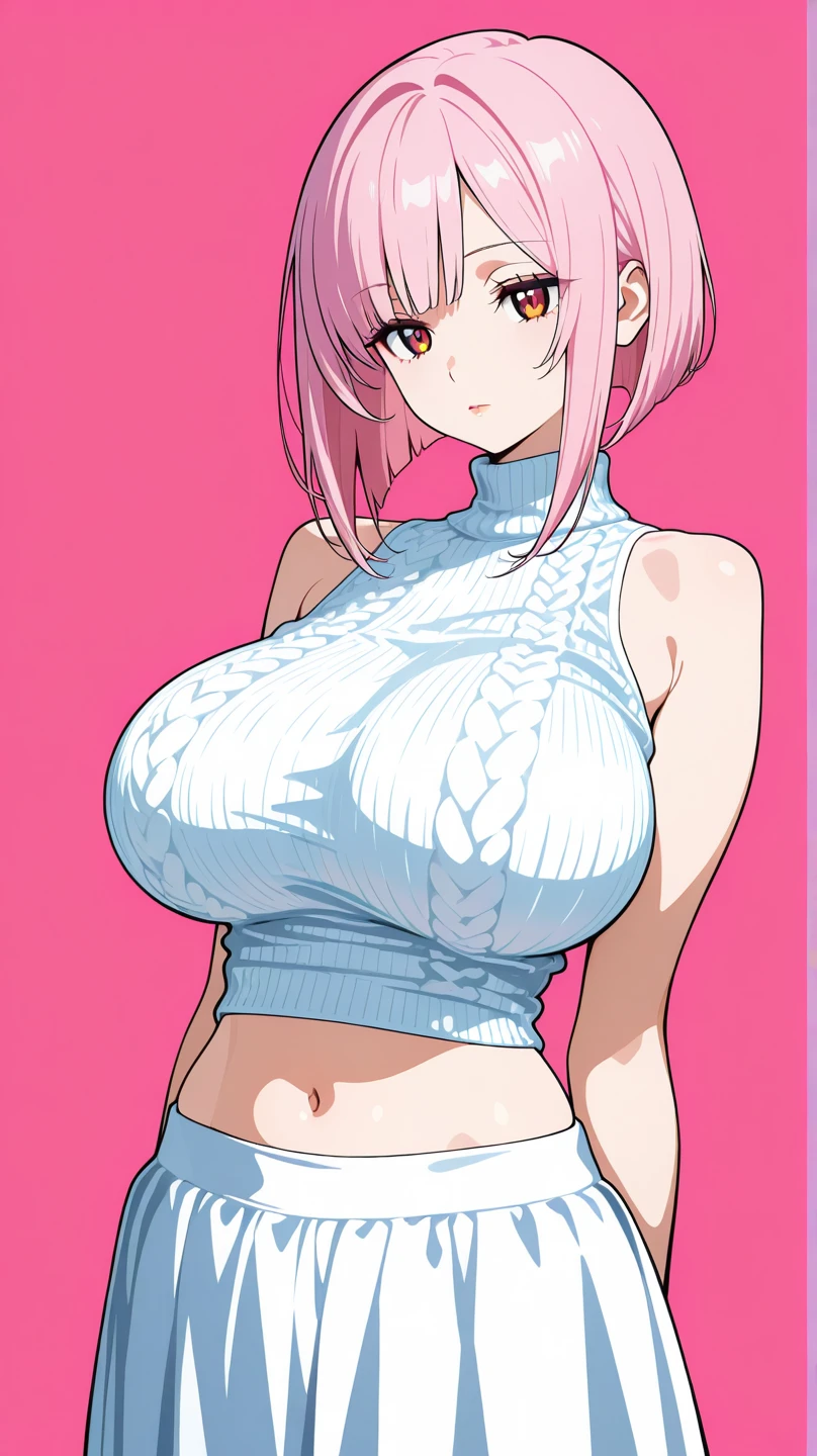 Score_9, score_8_up, score_7_up, score_6_up, gyaru, source_anime, 1girl, solo, white background, abstract rectangular background, upper body, looking at viewer, BREAK, cyan highlights, hoop earrings, BREAK, cyan lips, dark skin, makeup, eyeshadow, cyan dress, cyan ribbed sweater, fur trim, bare shoulders, off shoulder, white choker, hairclip, (cleavage, laced white bra, long braid), hitori gotou, blue eyes, cube hair ornament, hair between eyes, hair ornament, pink hair, one side up, long hair,black skirt, jacket, long sleeves, pants, pants under skirt, (pink jacket:1.5), pink pants, pleated skirt, skirt, track jacket, track pants, track suit,