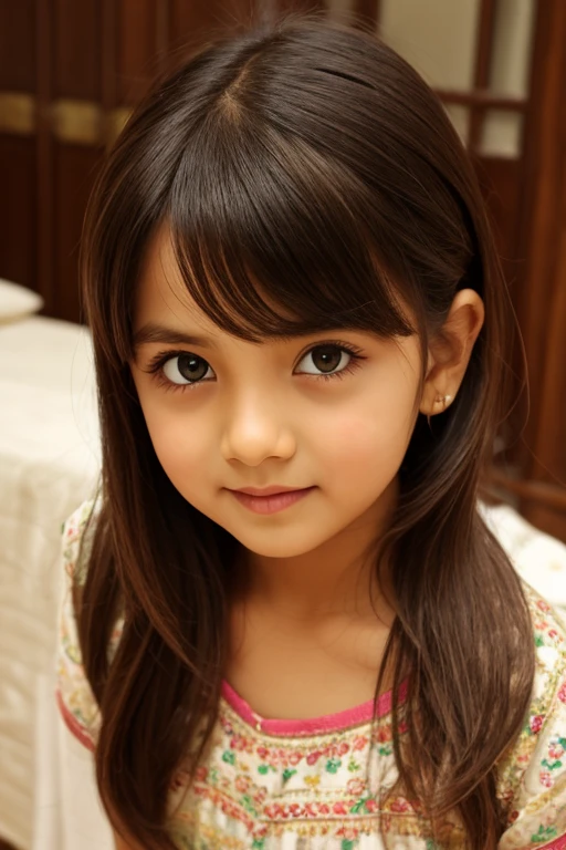 girl child brunette medium hair, black jack. 