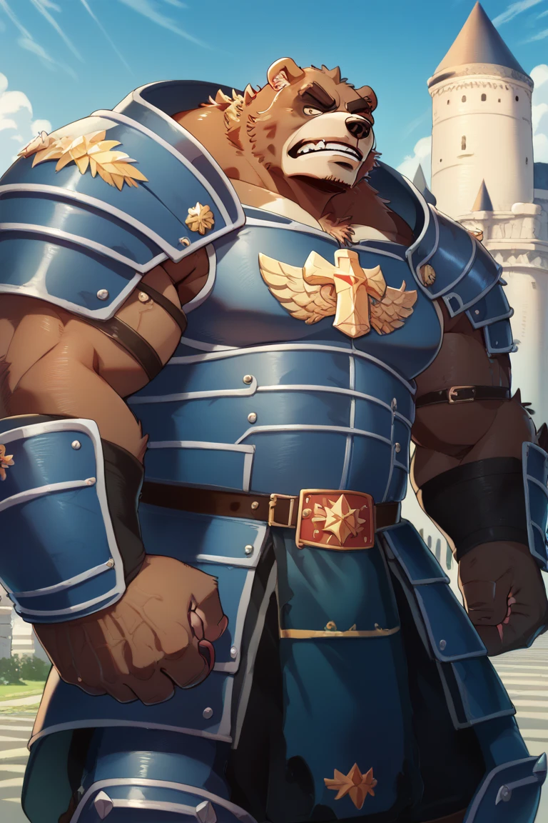 top quality, high-quality illustrations, epic, depth of field, bokeh, 4k, gothic, the beautiful depiction of light seen in Vermeer's works, the intricate portrayal of muscles found in Michelangelo's works, Landscapes inspired by biblical themes depicted by Leonardo da Vinci, masterpiece, dark fantasy, castle, gatekeeper, absurdres, Perfect ???????(kemono, anthro, beastman, solo focus, bulge in the ??????)(horse facial features, horse body features)(detailed muscles)full body(Fighting Pose)Armor, Spear, Medieval Warrior, dense sweat, casting lightning, electricity, swirling fire, radiating power, sparks, smoke, magic, dramatic, battlefield, ember, particles,