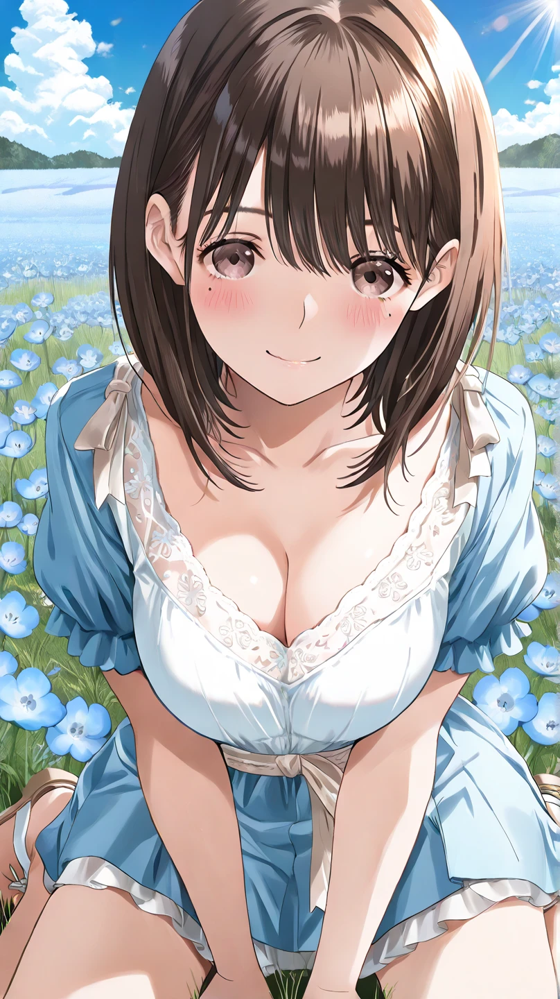 (masterpiece), Aiko Katsuragi, dressed as Cinderella, in a garden full of flowers, detailed eyes, perfect face