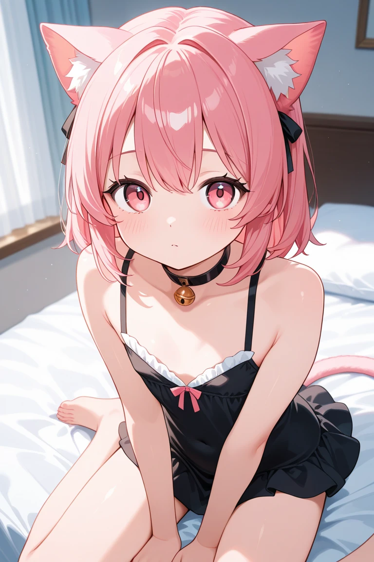 On all fours、Pink Short Hair、Small breasts。(Being pulled by a rope)、Attach collars and leashes、Pets、Obedience、Cat ear、7-year-old girl、Panting air，Provocative poses that make your face turn red，