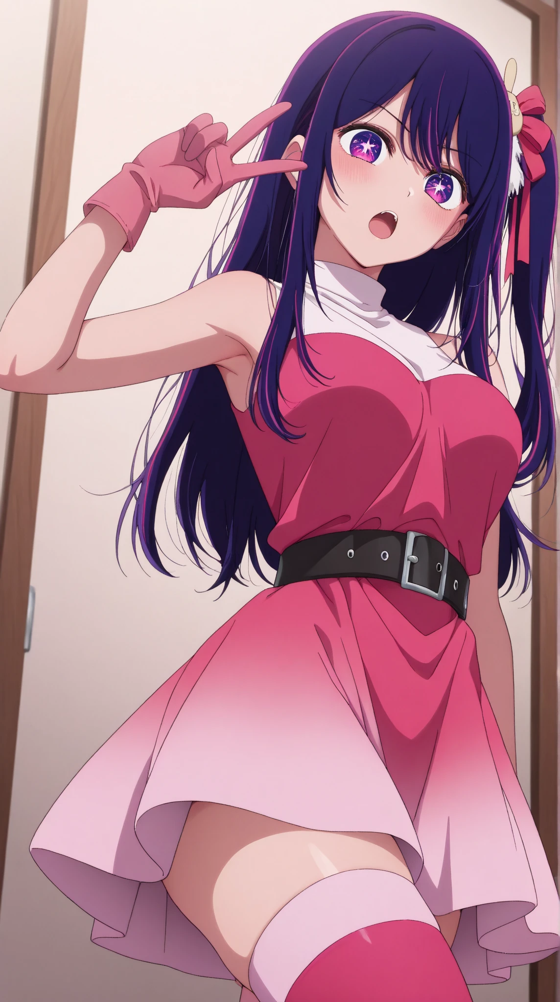 1 girl, solo, Ai Hoshino, purple eyes, black hair, very long hair, anime screenshot, ((solo, 1 girl, idol)), masterpiece, soft smile, shiny, ((big breasts, wide hips , wide thighs young woman)), ((bathing, steam, wet hair, modern bathtub, water))