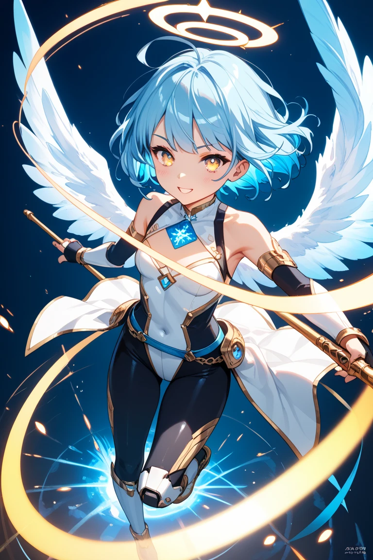 femme phoenix avec flammes bleues elle porte une armure avec un arc