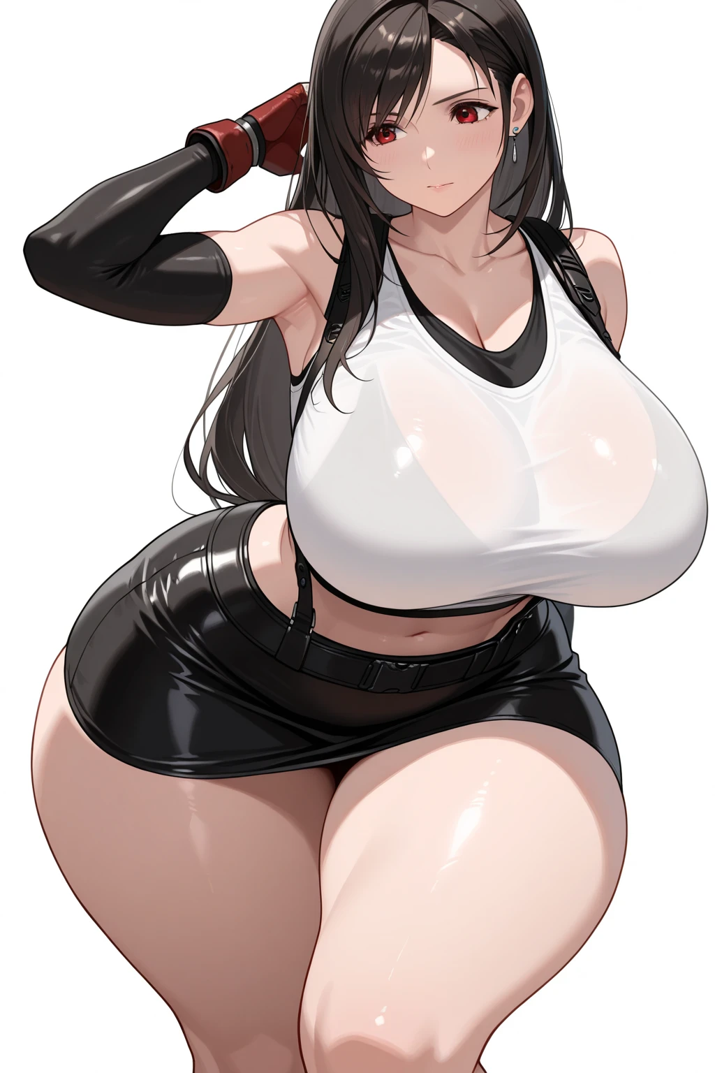 (best quality), (masterpiece), 1 girl, early 20's, huge heavy breasts, busty, massive breasts, thick, thick lips, wide hips, thin waist, wearing black yoga pants, penis bulge, bulge under pants, large penis, large testicles