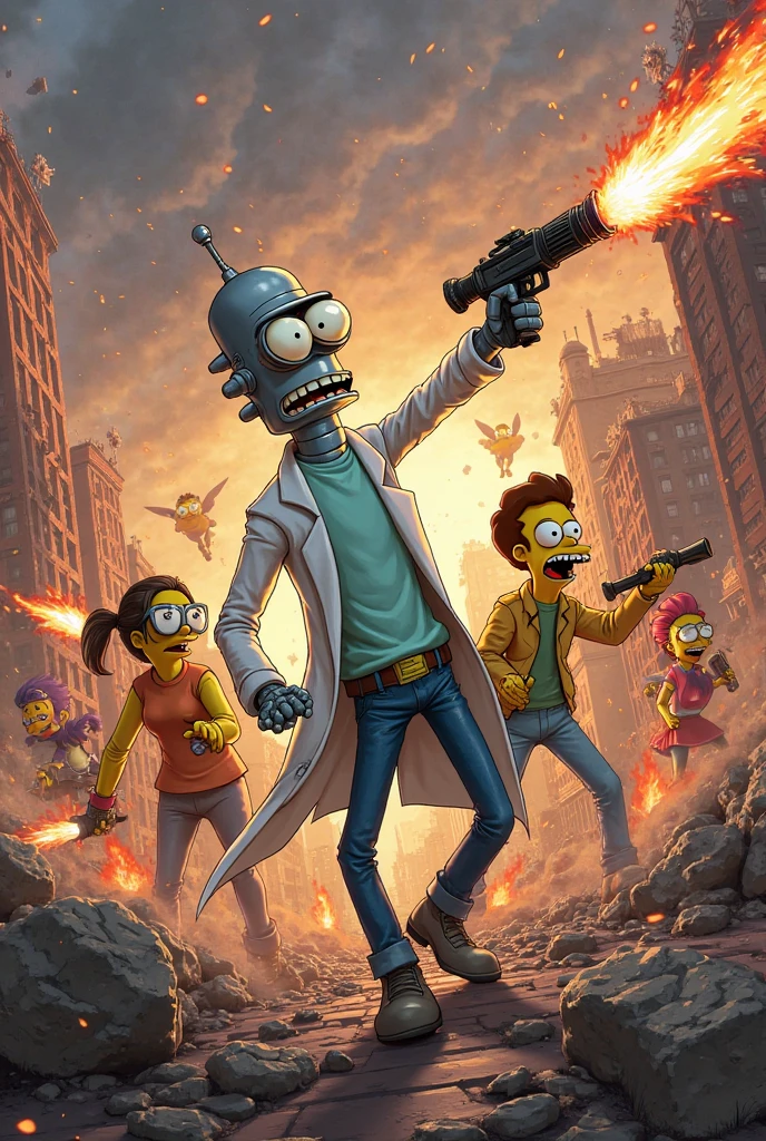 Futurama realistic image with frye and Laila next to Bender