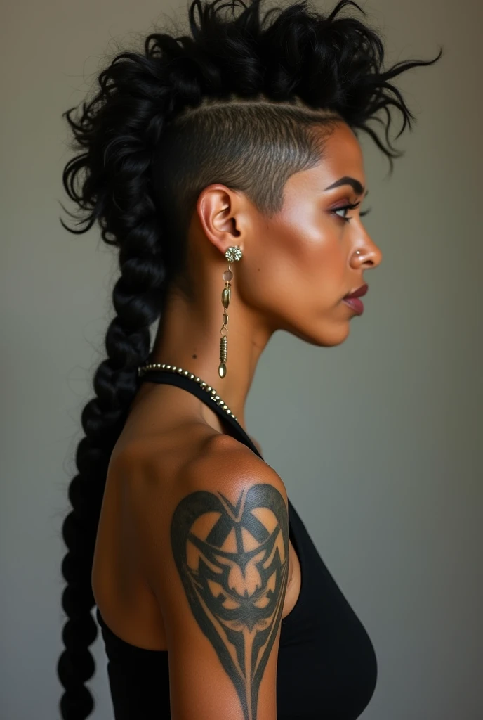 A beatifull gorgeous and sexy black woman with dreadlock some tatoo and gold chain in subjective position a suprcar on her back with high resolutionphotograph usin a 85mm lens for a flattering perspectiv