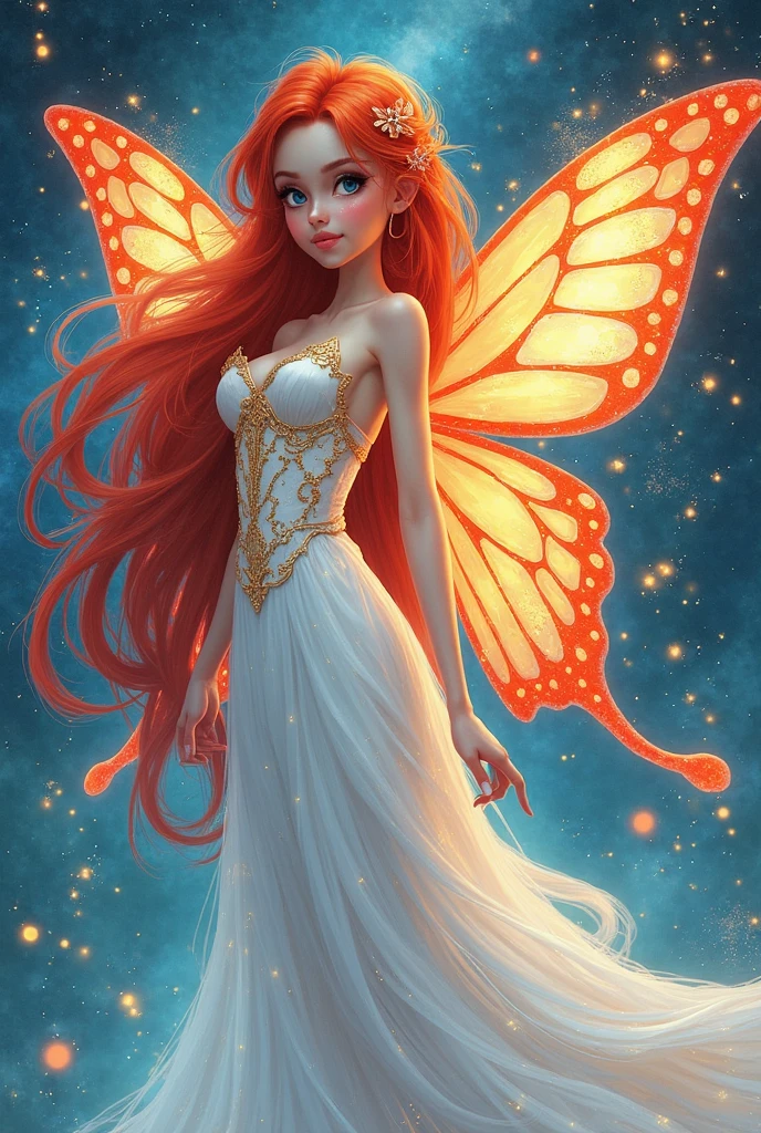 Redheaded fairy in a blue background by joaramisonshenker at stocksy united, in the style of fashion-illustration