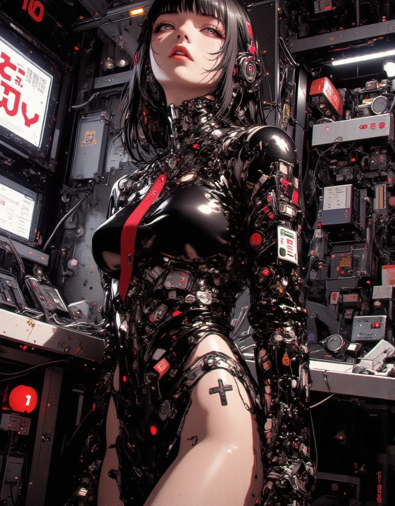 Highest quality,masterpiece,Ultra-high resolution,mechanical,Cruel Machine Girl、Karakuri doll、Mixing tube、Thin black latex suit,nsfw,BDSM