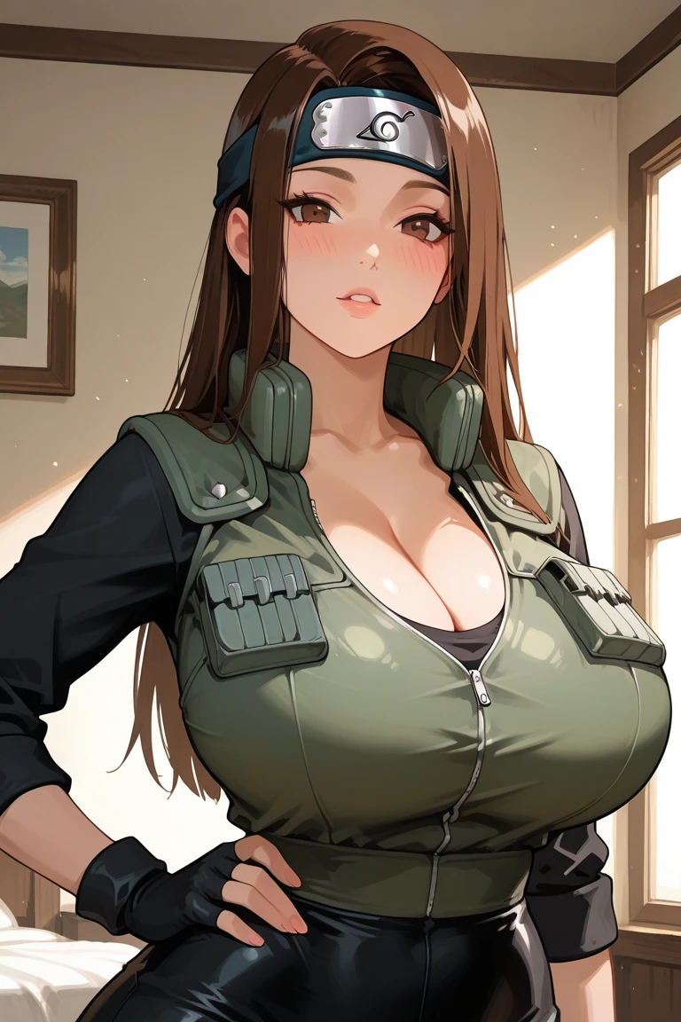 (( close、16k、highest quality、high detail、Rich skin details, nffsw)),(Chubby)、 (fine eyes), (Female mechanic, huge breasts、), ((white bikini、Green Cargo Pants、Sweat、black baseball cap)),black gloves、Hand ○ Chest、 green eyes、braid hair、short hair、(brown hair), ((blush))、(wide hips)、:d、((((embarrassing))))、((Dark concrete hangar))