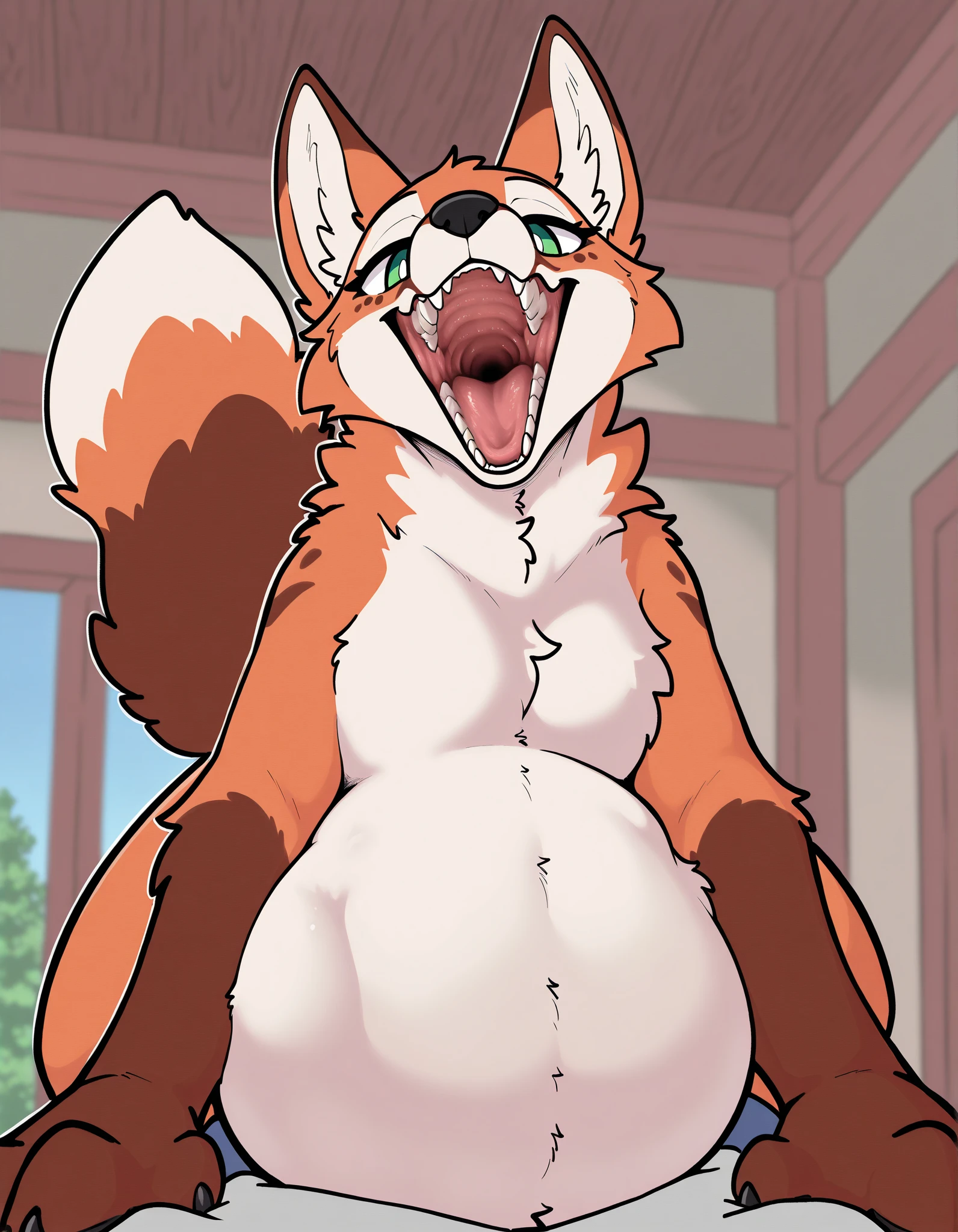 (by ozoneserpent:1.1, by Kenket:1.4, by the-minuscule-task:1.2, by zummeng:1.0):1.3, (anthro coyote, woman, antrum, extremely detailed, extremely detailed legs, extremely detailed arms, extremely detailed face, perfectly detailed eyes, perfectly detailed anatomy):1.2, solo, perspective, adult, mature body, large body, curved thighs, gorgeous hips, (thick thighs), curvature, big breasts, (cute tail), (coyote ears, coyote fur, anthro face, coyote nose), smiling, mouth open, thick fur, dark orange multicolored fur, shiny fur, au natural, half-closed eyes, sly expression, looking slyly at you, front perspective, front shot, full body shot, in the woods, being sly, beautiful grey eyes, outdoor setting, sunny morning, fall time, painterly, vibrant colors, ambient lighting, traditional style, depth of field, huge penis, balls, presenting penis, cumming