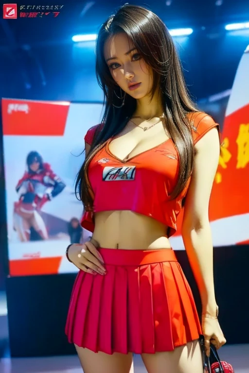 Ultra detailed face、Cool woman、Colorful costumes、F1 Driver Cosplay、Colorful costumes、Clothing with company logo、Grid Girlsのカラフルで派手な衣装、Grid Girls、Perfect Face、Paddock Girls、Harem、motor Show、tights、Bodycon Costumes、Grid Girls、Russia、Grid Girlsのコスプレ、belly button、Pleated skirt、Bodycon Costumes、Photographed in a sexy pose