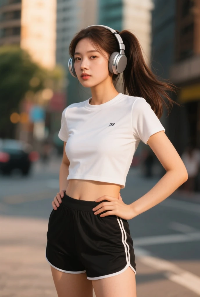 There is a girl with headphones brushing her teeth., ulzzang, Lalisa Manobal, Lalisa Manoban de Blackpink, Chica de anime en la vida real, Hermosa Delphine, Chica coreana, Retrato realista kawaii, con auriculares, vibraciones de anime, Linda chica kawaii, maquillaje popular de Corea del Sur, Chica Lofi, con flequillo completo, con flequillo