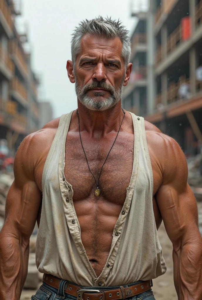 (Highest quality, amazing details: 1.4), masterpiece, original characters, natural volumetric lighting and better shadows, deep depth of field, sharp focus, portrait of the man 45 years incredibly beautiful muscles, full body, beautiful face manly, beard, attractive with clear eyes, seductive smile, shaggy short gray hair, smoking, white tight shirt, jeans, (messy painted body: 1.05), (street background with shops: 1.15), shopping street, (standing with arms crossed: 1.2), picturesque, overexposure, photorealism, photorealistic, nsfw, sexy, nude, sharp, focused, centered, sensual, HD, 8k, DSLR, RAW --auto --s2