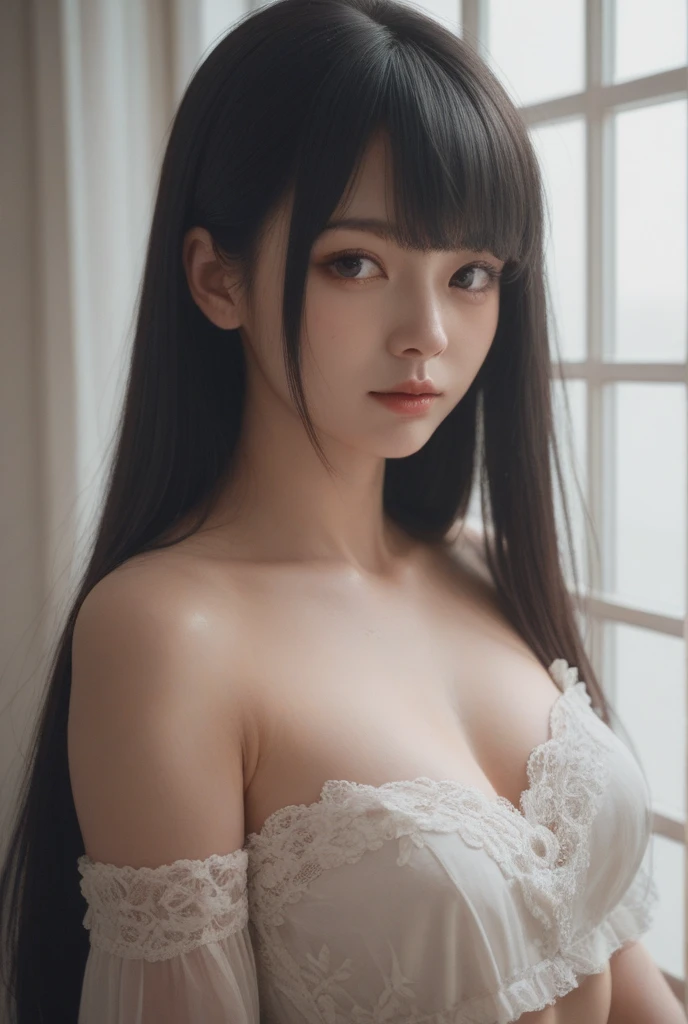 top-quality、masterpiece、超A high resolution、(Photorealsitic:1.4)、1girl in、shoulder、enticing、looking in camera、teats、