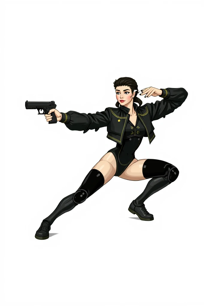 werewolf woman in black leather jacket and black leather panties, realistic art style, detailed wrinkles