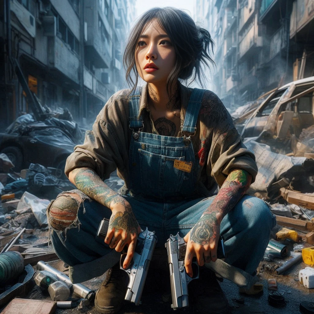 1woman wearing oversized jacket, (eye to camera:1.1), pixel, a huge fire on the horizon, neon lights, dangling sprinkler wires, cinematic lighting, closeup, cyberpunk, hard surface modeling, full of battle gear, red keylight, obscure lighting contrast, poetic, detailed, realistic, 8k uhd, high quality, big cumulus clouds, (1beam shines vertically into the sky:1.3), (Megalytic structures:1), dramatic, dangerous, sunlight background, unreal, (surreal:1), unreal engine, Cinematic Light