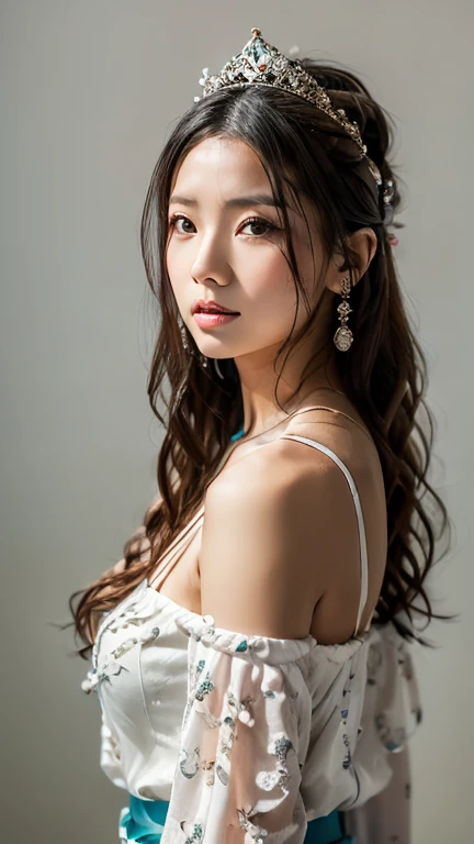 a warrior girl, circlet, bikini top, pelvic curtain, loincloth, earrings, bracelet, high resolution, cinematic, raw photo, masterpiece, intricate, beautiful face, beautiful lips, looking at viewer, tight cleavage, colossal tits, smiling