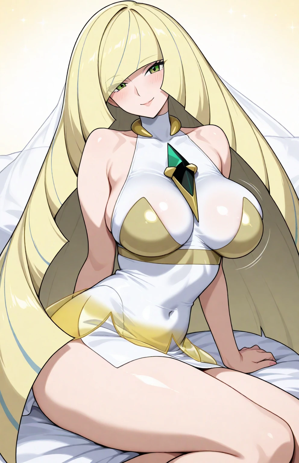 masterpiece, best quality, ((Best Quality)), ((Masterpiece)), (detailed), perfect faces, blonde hair, mint eyes, large breast, sexy, nude, naked, nipple, cum in pussy, breast milk, angel wings, sexy, bed