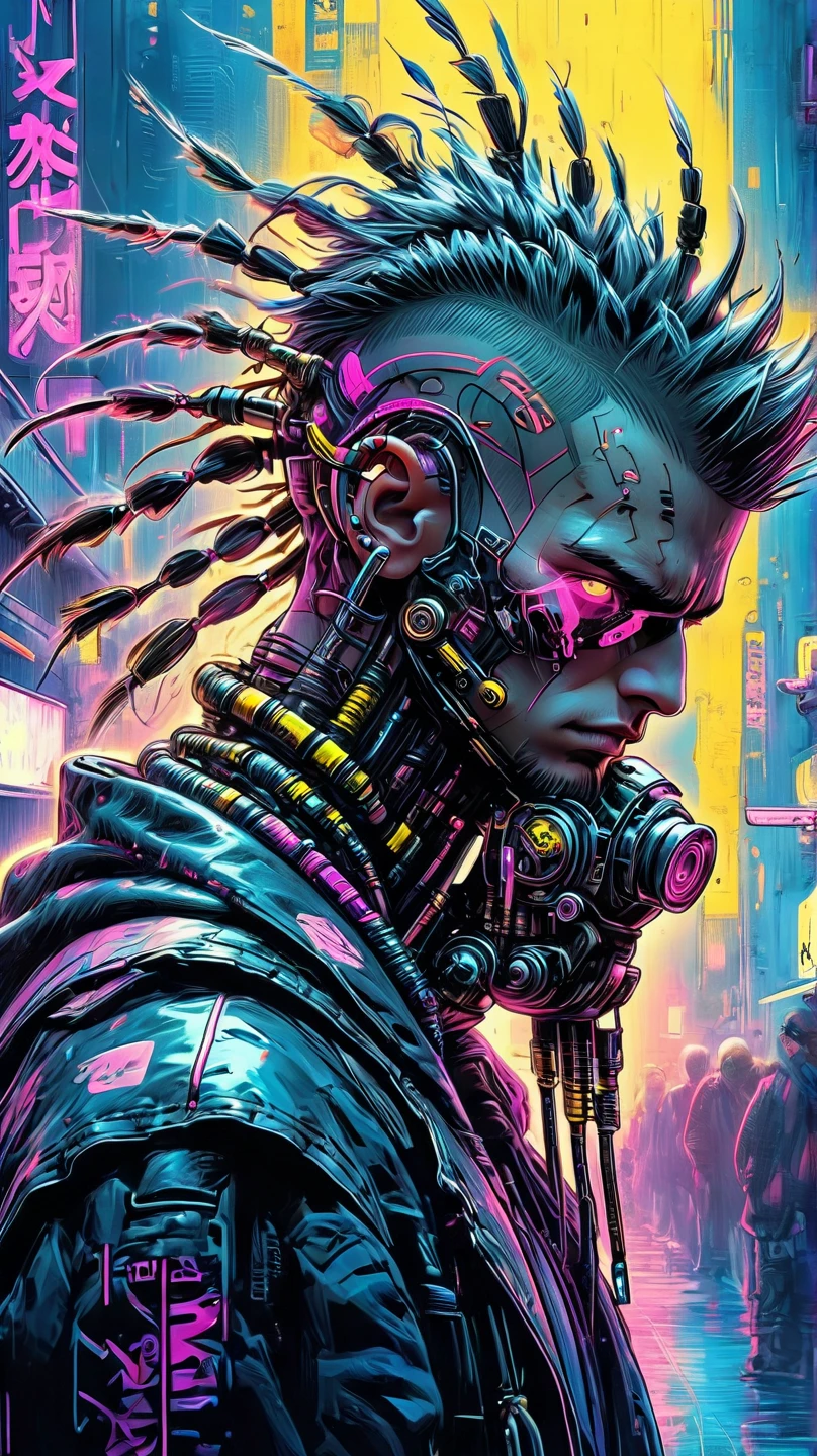Mudar fundo cyberpunk menino bonito tatuado , Rosto realista ,8k ultra