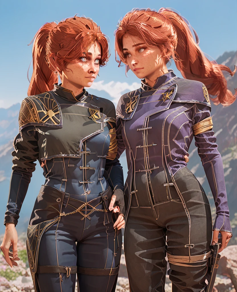 work of art, best qualityer, Gwendolyn_Tennyson, orange short hair, side bangs, blue hair clip, giggling, blue armor