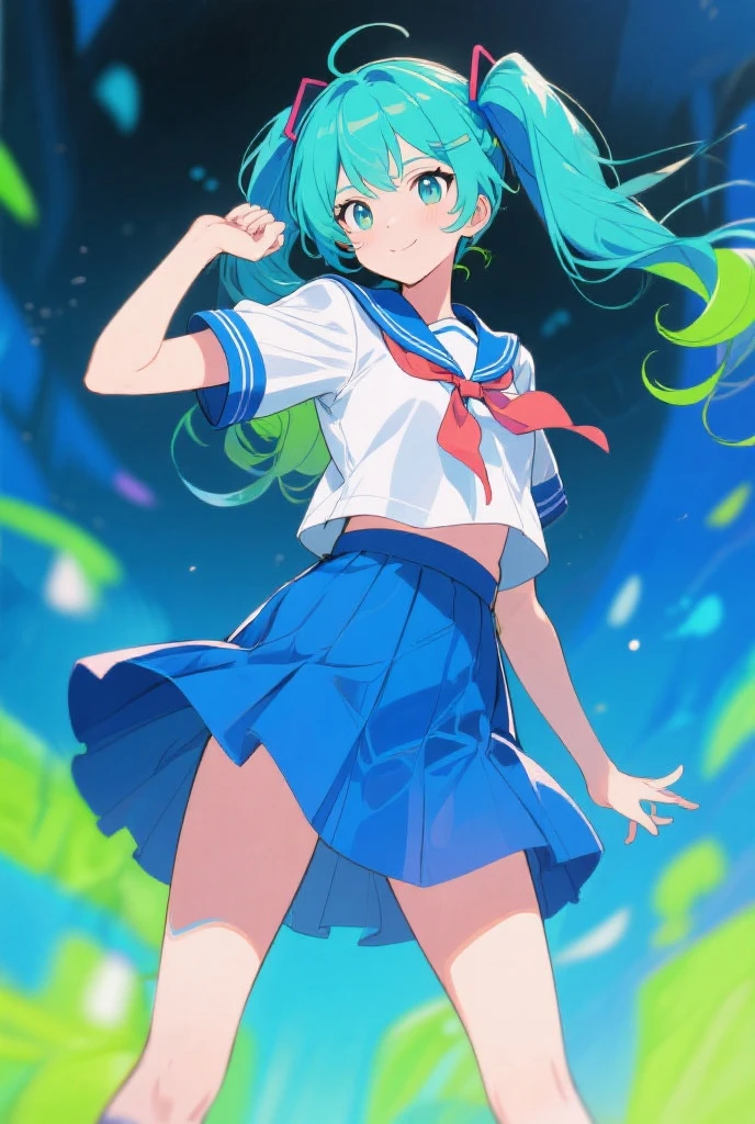 (1 Girl),(high quality), (High resolution), (Very detailed), (8K),(Demolition paperback correct)、Urusei Yatsura、Ram-chan、((White and navy blue sailor suit))、Navy blue pleated skirt、Cute Underwear、((Focus on the whole body))、?????? Shape、(Black pantyhose)、Hair messed up by the strong wind、Neutral White Lighting,Sexy pose、