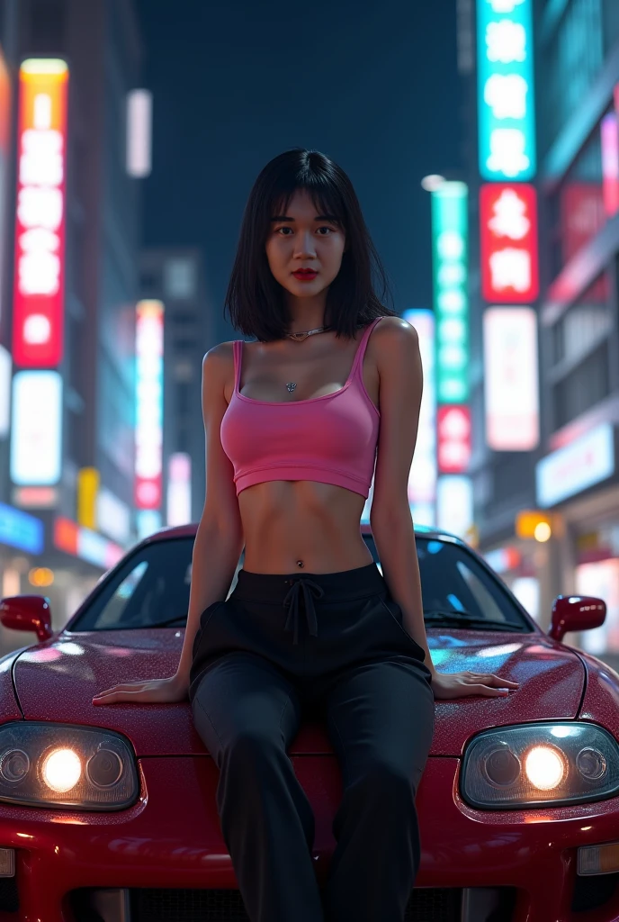(Hyper-realistic), (illustratio), (A high resolution), (32K), (extremely higly detailed), (masterpiece), (realistic),(realistic skin),(extremely detailed skin), portrait of an asian girl, dark short hair, the most beautiful in the world, beautiful eyes, beatiful hands, (realistic punk clothes), well detailed clothes, beautiful hands, sweaty skin, light reflections, upper body, outdoor, tokyo streets, night light, racing car background, professional photograph of a stunning woman detailed, sharp focus, dramatic, award winning, cinematic lighting, octane render unreal engine, volumetrics dtx, ( blurry background, blurry foreground, bokeh, depth of field, red night light, motion blur:1.3)