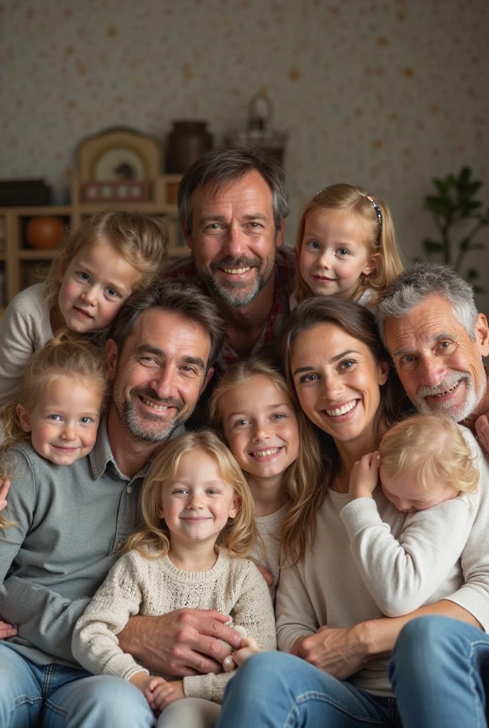 Photorealistic modern European large family of 2023