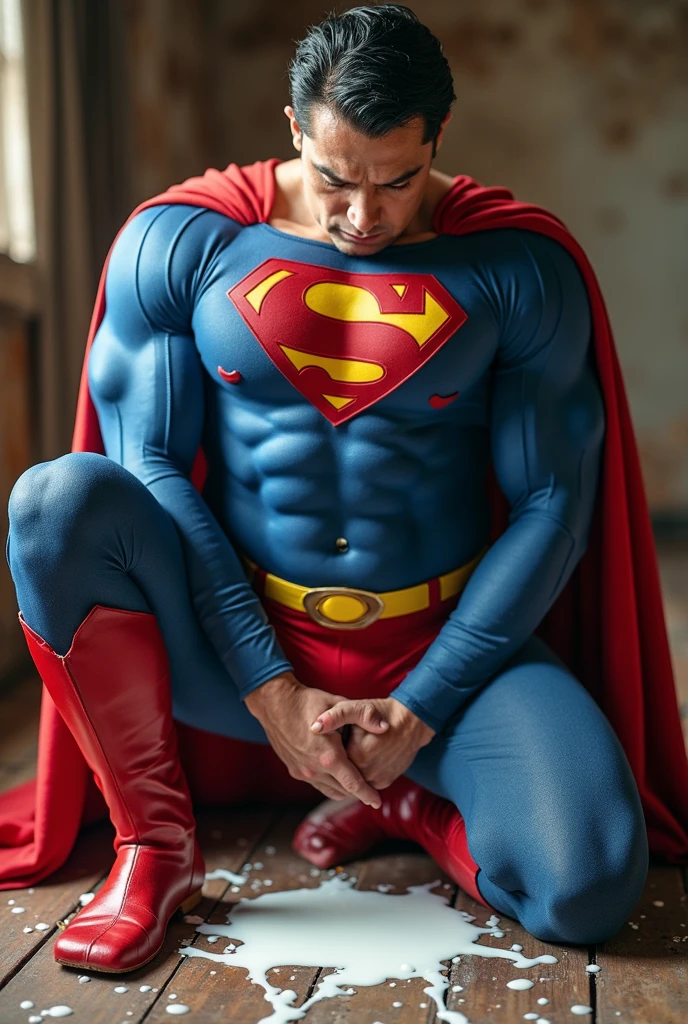 floating superman, full body shot, detailed foot, detailed head , details face, ultra detail , photorealistic , epic reality ,bare thighs ,sexy