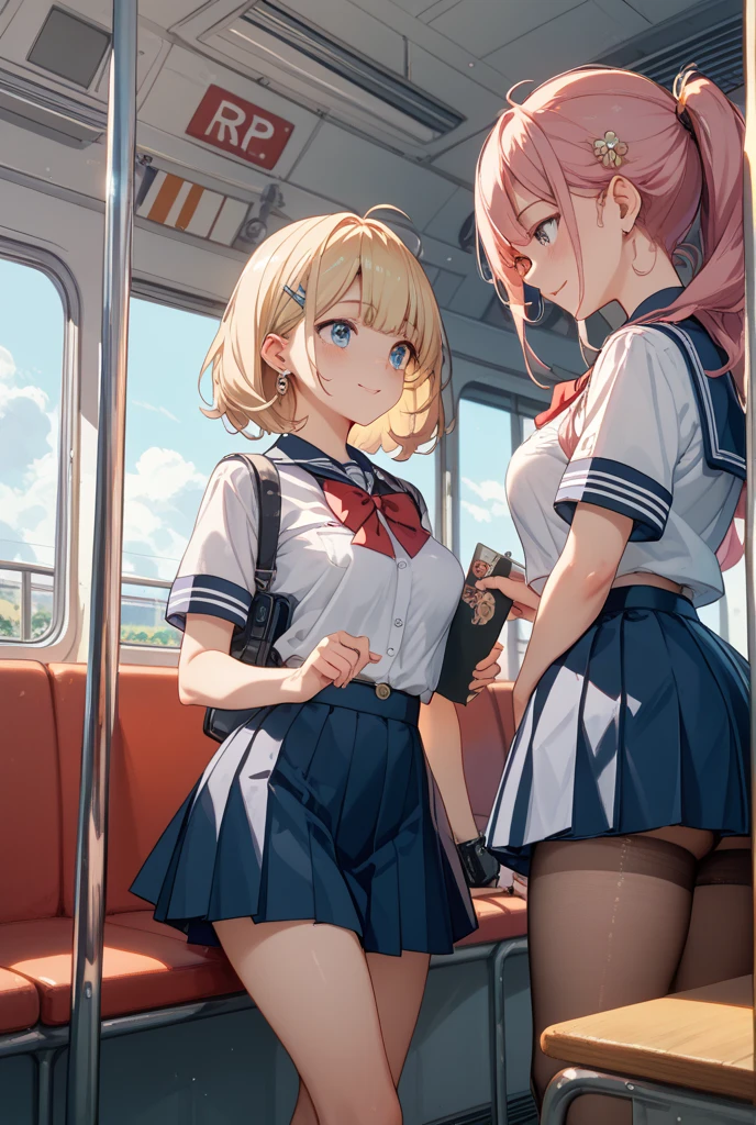 ((2 girls))、(smile:1.5)、Small breasts、（Cowboy Shot）、(fun!!)、(cardigan)、(blonde)、(blush:1.4)、、(Single Blade)、(Eye highlights:1.3)、, Rest indoors, ((Hospital room:1.5))、 BREAK while watching the audience、(Grab the skirt:1.0)、 (Perfect hands, Perfect Anatomy),Cowboy Shot、(Skirt flip:1.3),(Highly detailed panties:1.3)、(Highly detailed white panties:1.3)、、(スカート that rolls up:1.3)、(Full-fledged panties:1.5)、Bright Blue Eyes、(White nurse uniform:1.5)
、(White nurse cap:1.5)、White costume、White Uniform、nurse uniform 、nurse cap