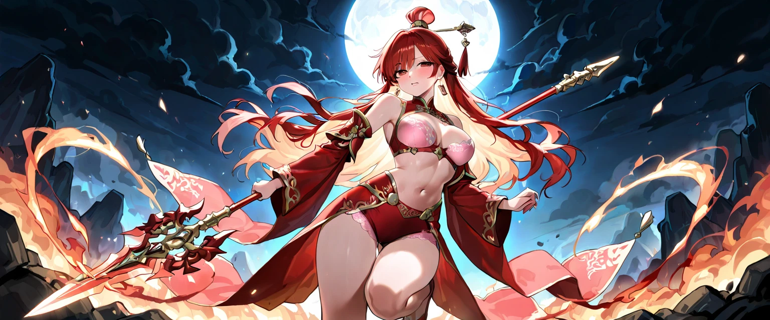 Good quality, full body picture, huge boobs, 1woman, white skin, pretty face, pink eyes, long hair, light blue hair, red lips, red horns, red pirate clothing, scars, many tattoos, one piece art style