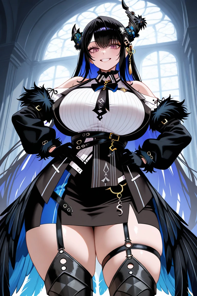 gran calidad ++ Extremely detailed high resolution, very aesthetic, ojos expresivos, (((Cara perfecta))), (((face symmetrical))), ((good anatomy)), (((manos perfectas))), (((8k))), UHD, Fondo de pantalla HD, (((alta calidra detallada, (((1girl))), (((Morgan Le Fay))), ((((smile)))), (((Milficación))), (((hembra maduchos gigantescos))), (((hombros estrechos))), (((pechos grandes))), (((cintura estrecha))), (((usando un atuendo de Santa Claus con+sosteniendo una bolsa de regalo))), Dedos detallados, Dedos precisos, Manos no antinaturales, strange eye, ojos rojos, escote, colas gemelas de pelo negro,