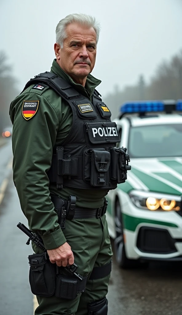 Polizist der einen Verbrecher verhaftet.