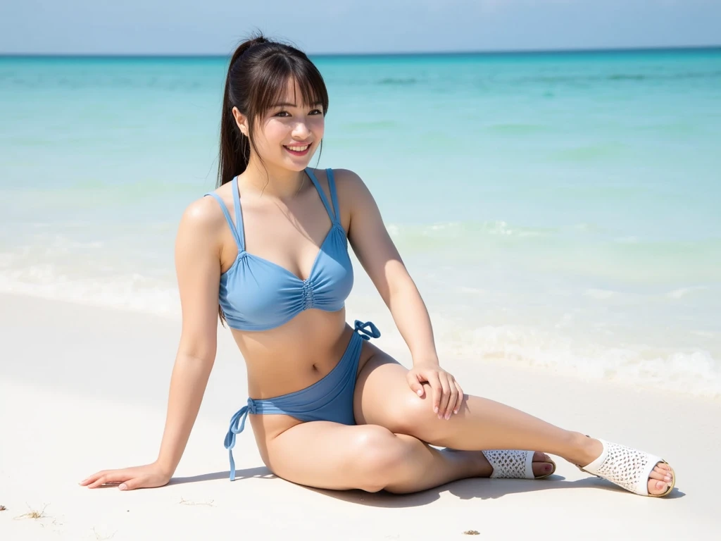 Japanese female, (underweight), (flat chest best quality:1.5), (cheerful grin:1.5),
salt flat, sitting, wave hair, (swimsuit), (sunglasses), in the sky, with a chair, with a Beach parasol, (full body shot), low angle shot