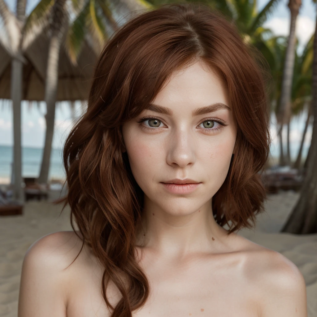 jeune, aux cheveux roux, Thoughtful, topless, seins nu, (((NU)))
