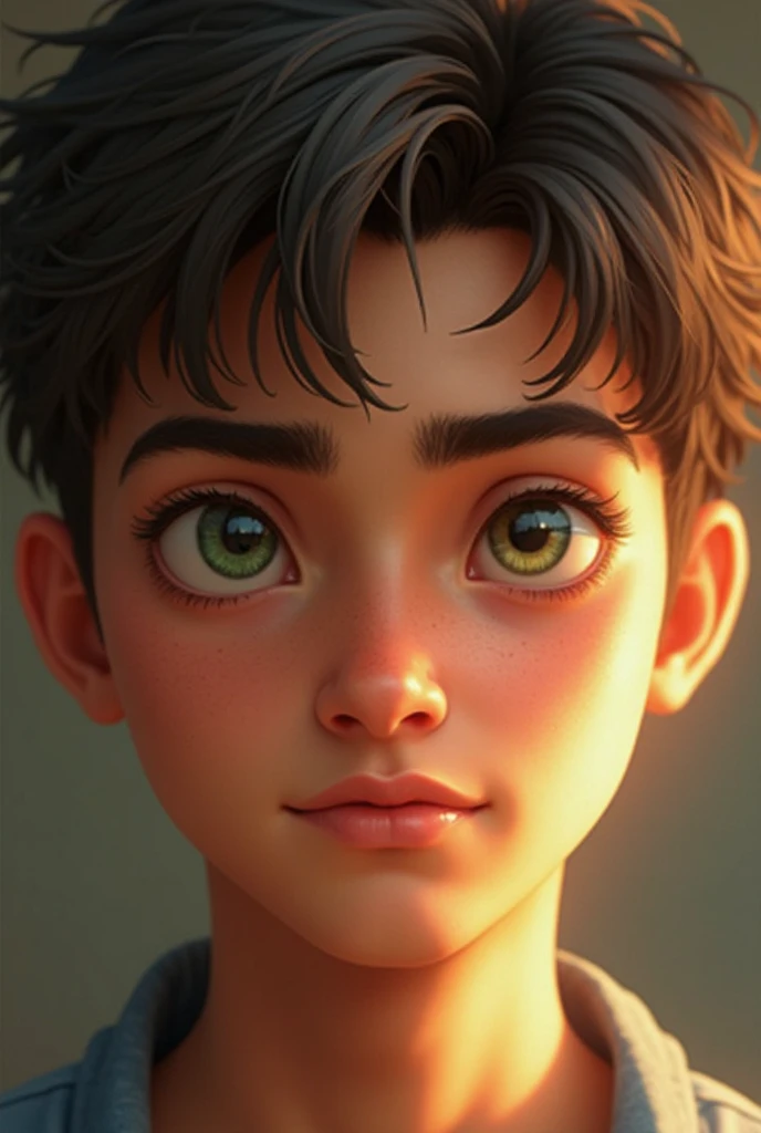 A baby boy name Sujan with Green Eye and handsome nose, brownish color with Asian Face and Race