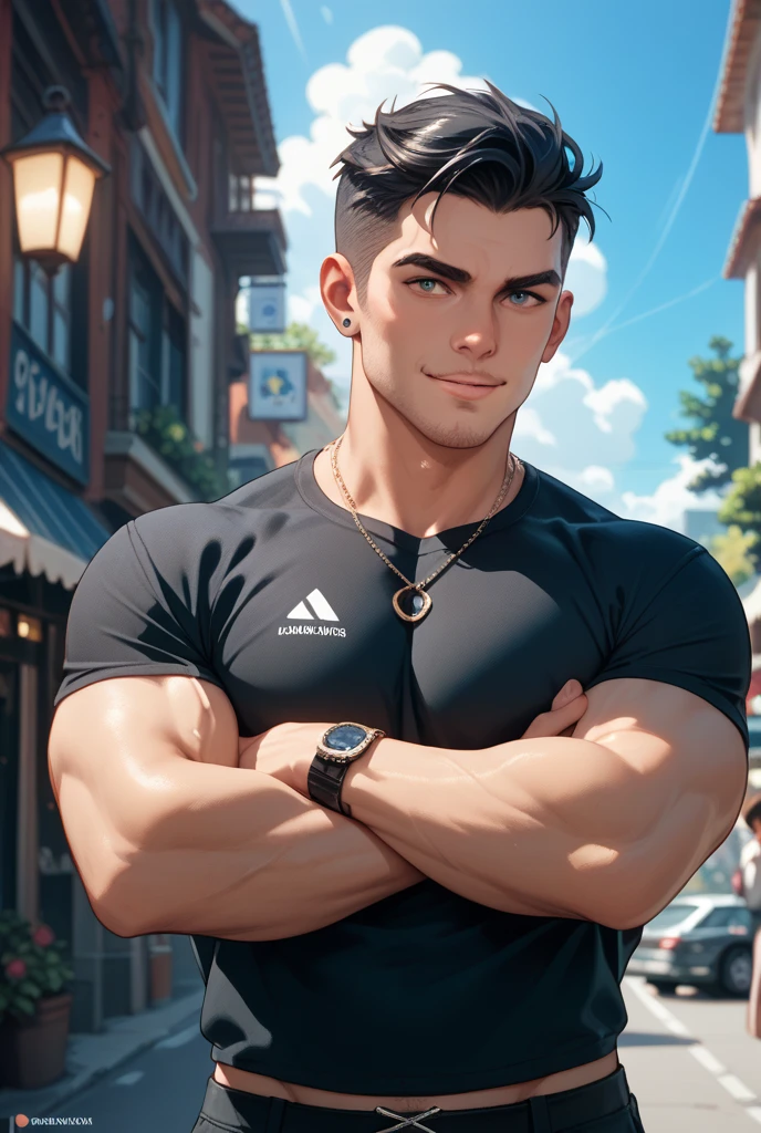 Human Male , Black hair Style ,red shirt