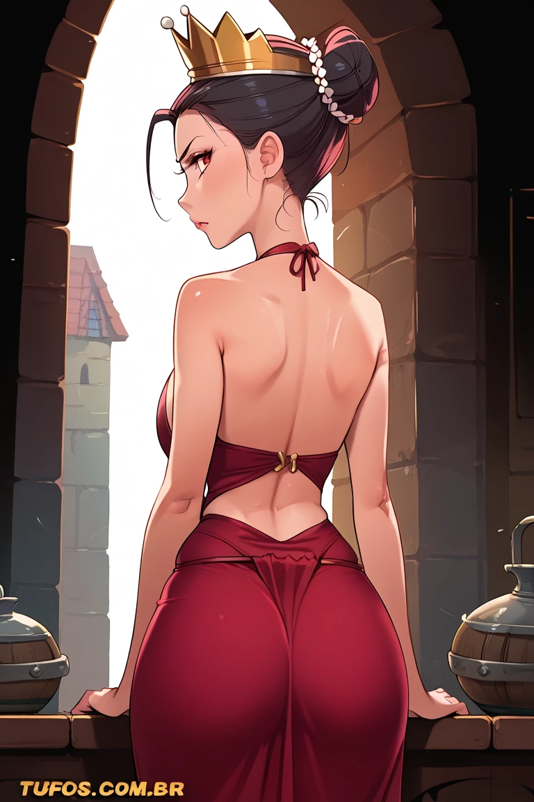 SFW, Female Full body standing straight symmetrical, looking to the viewer, hands on hips, peace sign, A woman,short detailed hair,ember,white backgrounid,Masterpiece, Best quality, Beautiful, Visually stunning, elegant, incredibily detailed, Award-winning art, 0n1, Red skin, oni horns, their, Red them, Colored skin, metal sandals